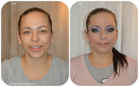 Večerní líčení na párty, bez účesu a obočí.